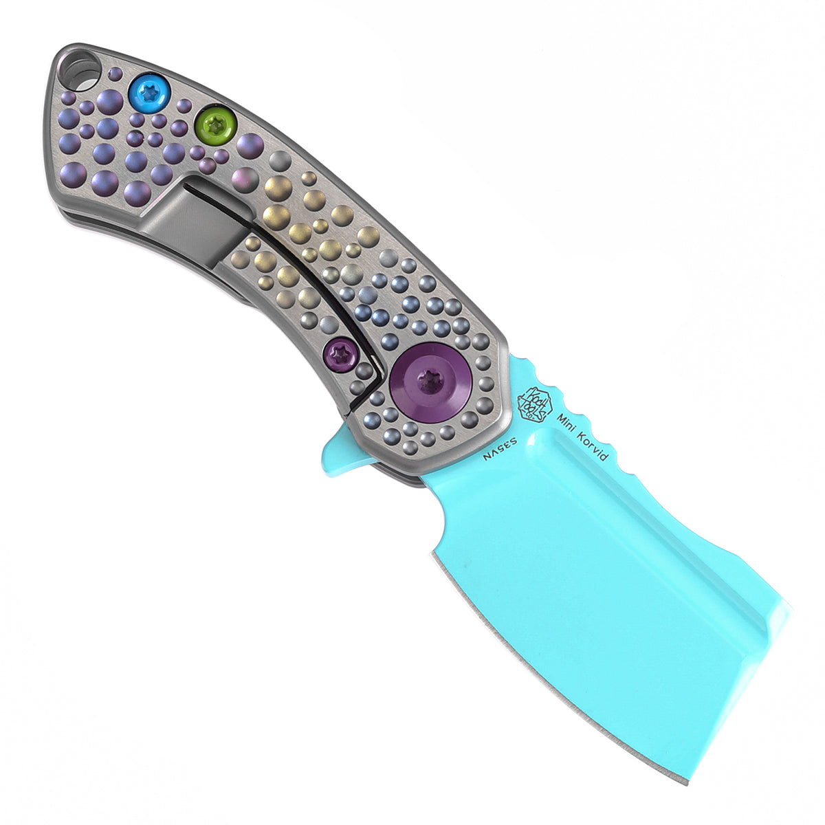 Kansept Mini Korvid K3030A10 gradient titanium dimpled handle scales