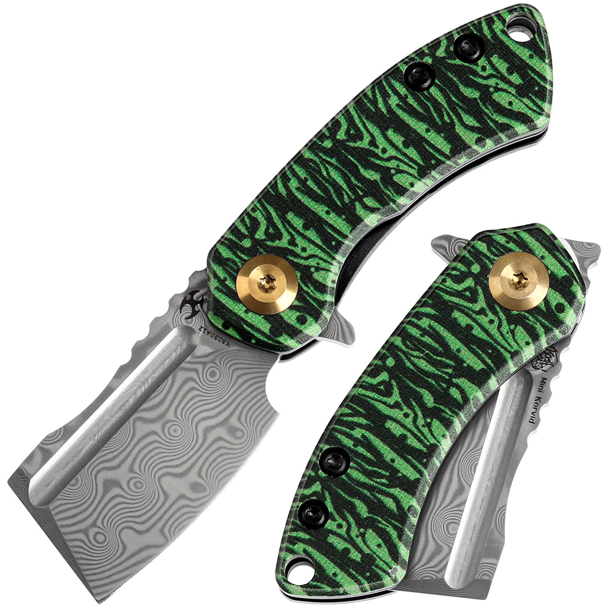 Kansept Mini Korvid K3030A12 front view - 1.45" Damascus cleaver folding knife