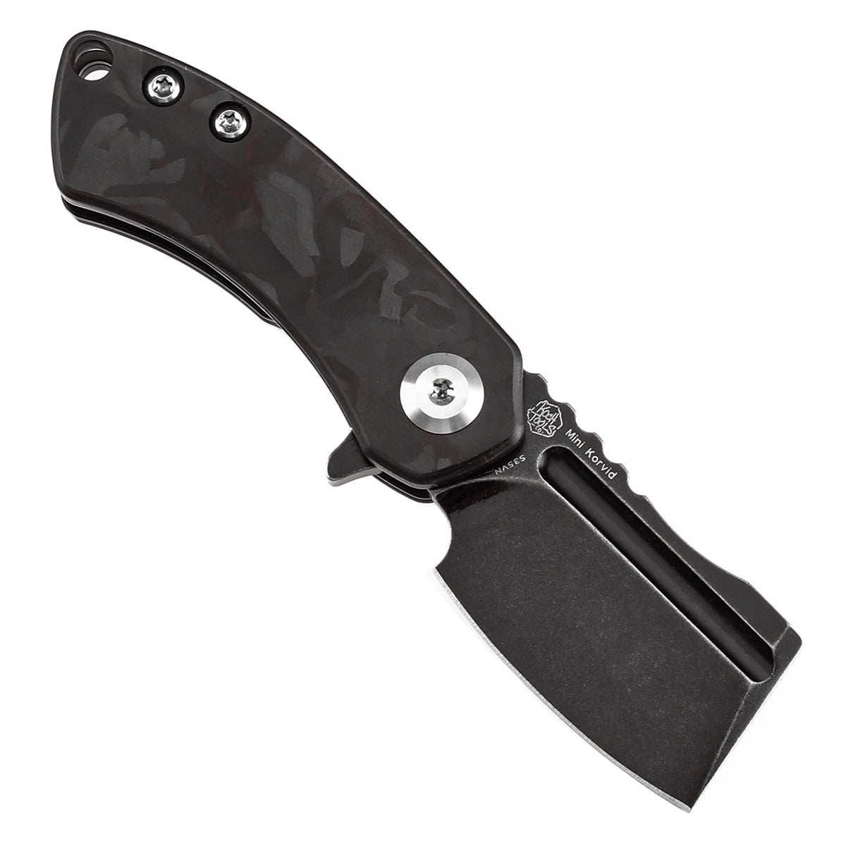 Kansept Mini Korvid K3030A13 open position showing CPM S35VN cleaver blade