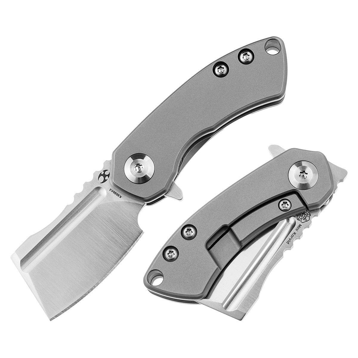 Kansept Mini Korvid K3030A2 front view – 1.45" satin CPM-S35VN cleaver folding knife