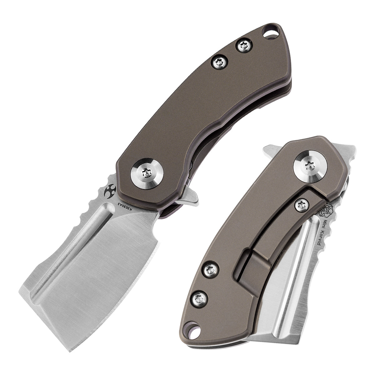 Kansept Mini Korvid K3030A3 front view – 1.45" satin CPM-S35VN cleaver folding knife