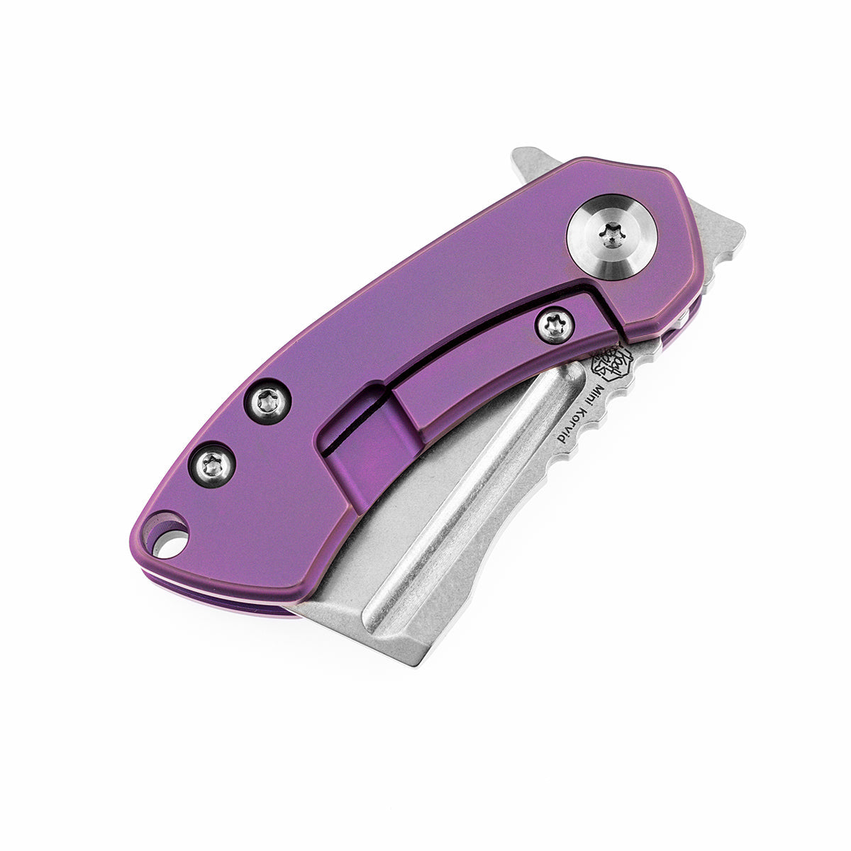 Kansept Mini Korvid K3030A4 purple anodized titanium handle scales