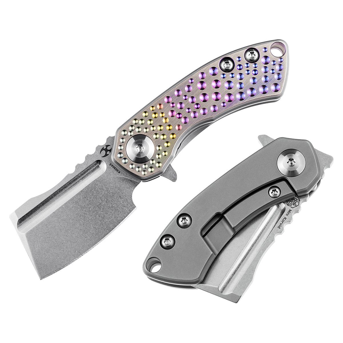 Kansept Mini Korvid K3030A5 front view – 1.45" stonewashed CPM-S35VN cleaver folding knife