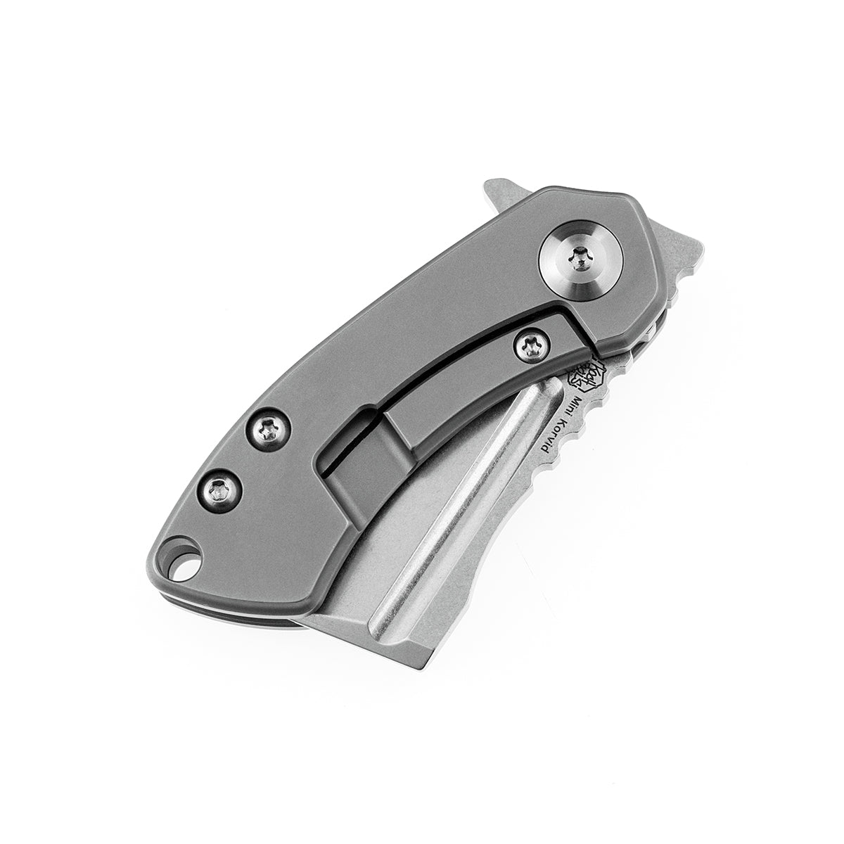 Kansept Mini Korvid K3030A5 gradient titanium dimpled handle scales