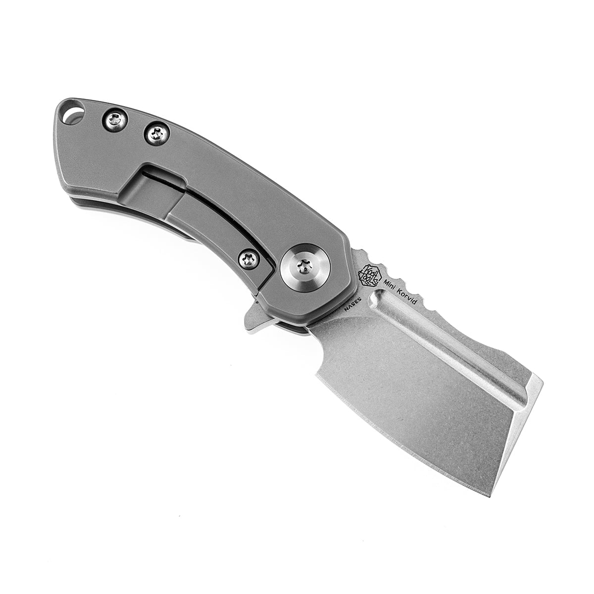 Kansept Mini Korvid K3030A5 open position showing CPM-S35VN cleaver blade
