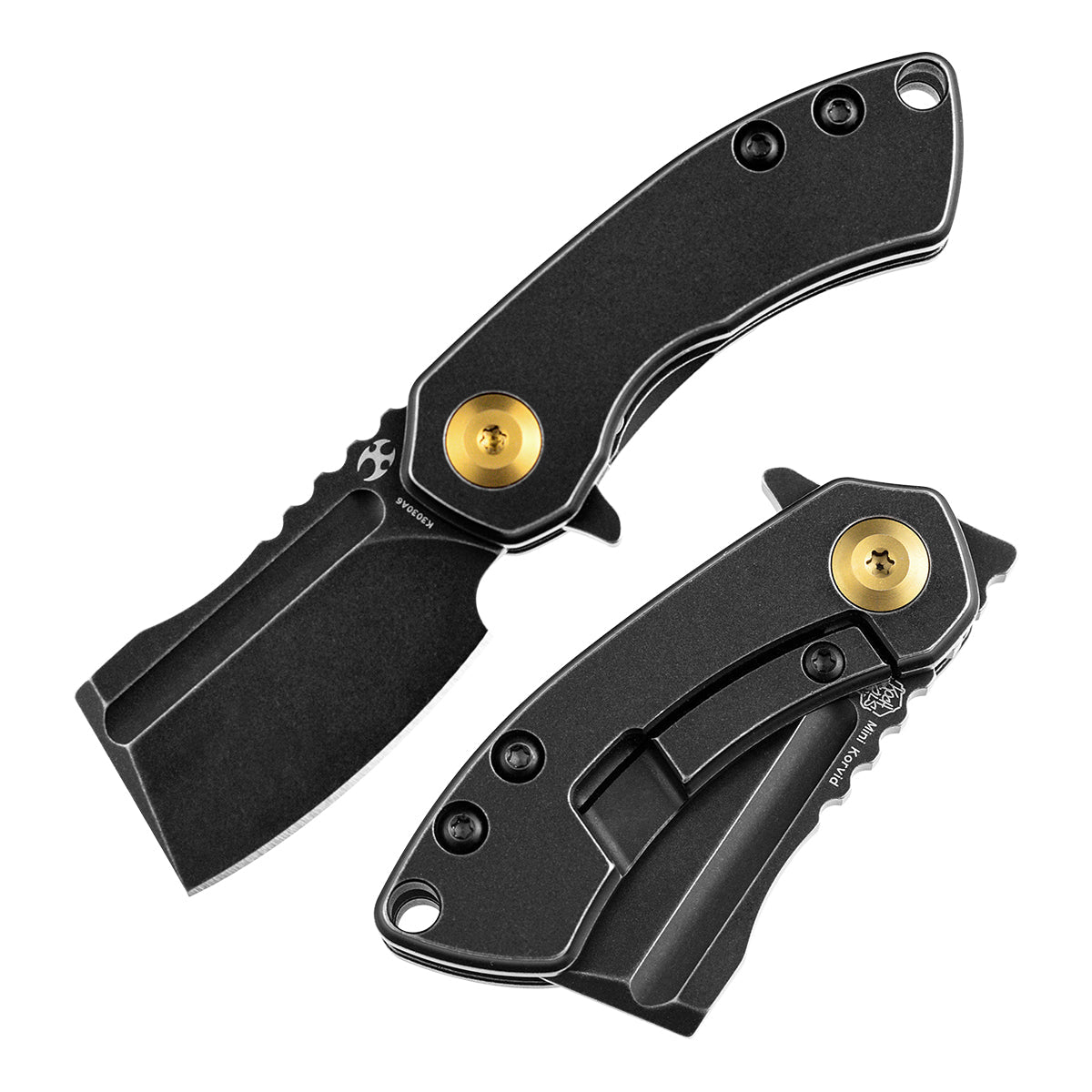 Kansept Mini Korvid K3030A6 front view – 1.45" black TiCn coated CPM-S35VN cleaver folding knife