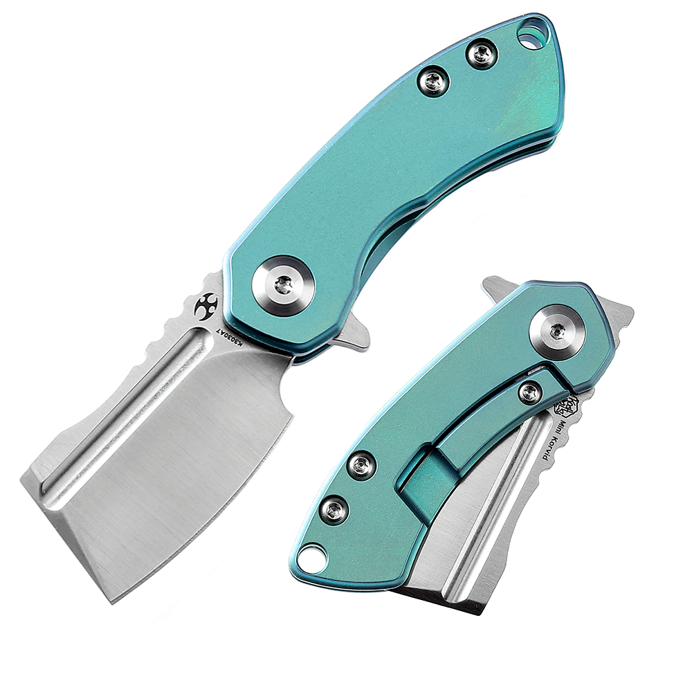 Kansept Mini Korvid K3030A7 front view – 1.45" satin CPM-S35VN cleaver folding knife