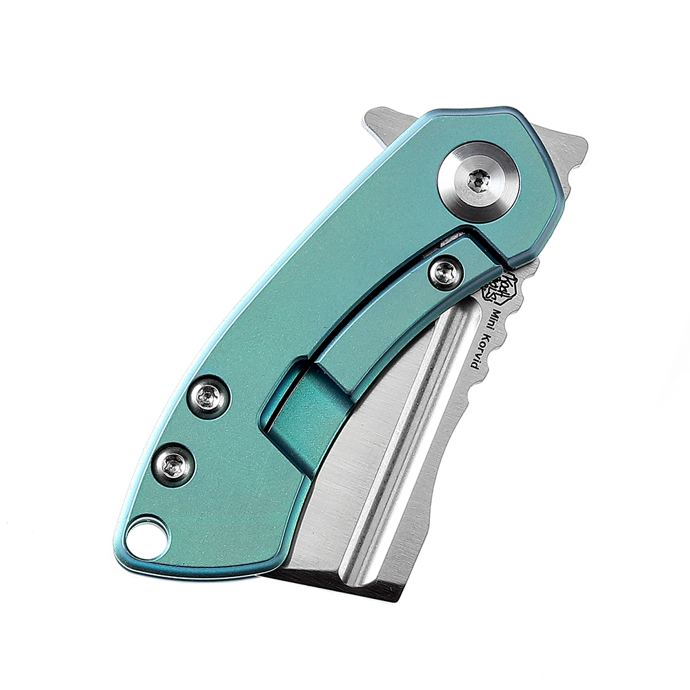Kansept Mini Korvid K3030A7 green anodized titanium handle scales