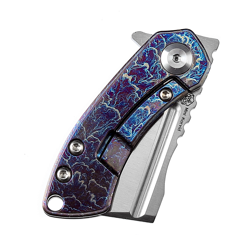 Kansept Mini Korvid K3030A8 lightning strike anodized titanium handle scales