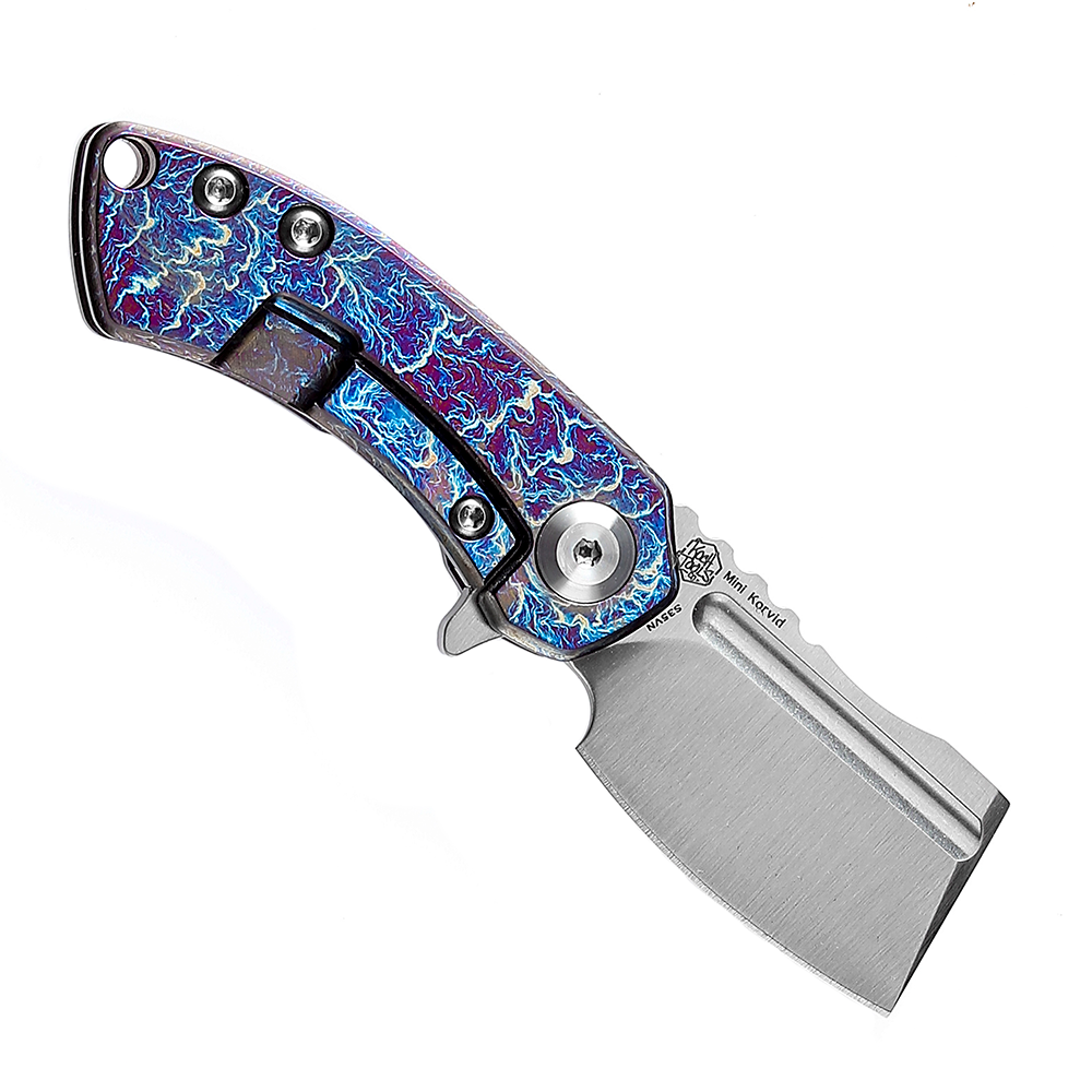 Kansept Mini Korvid K3030A8 open position showing CPM-S35VN cleaver blade