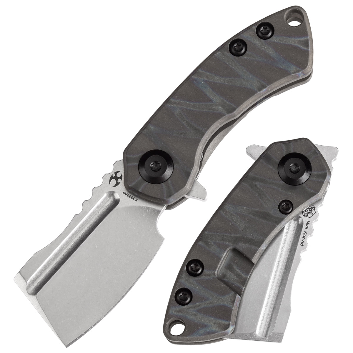 Kansept Mini Korvid K3030A9 front view - 1.45" stonewashed CPM S35VN cleaver folding knife