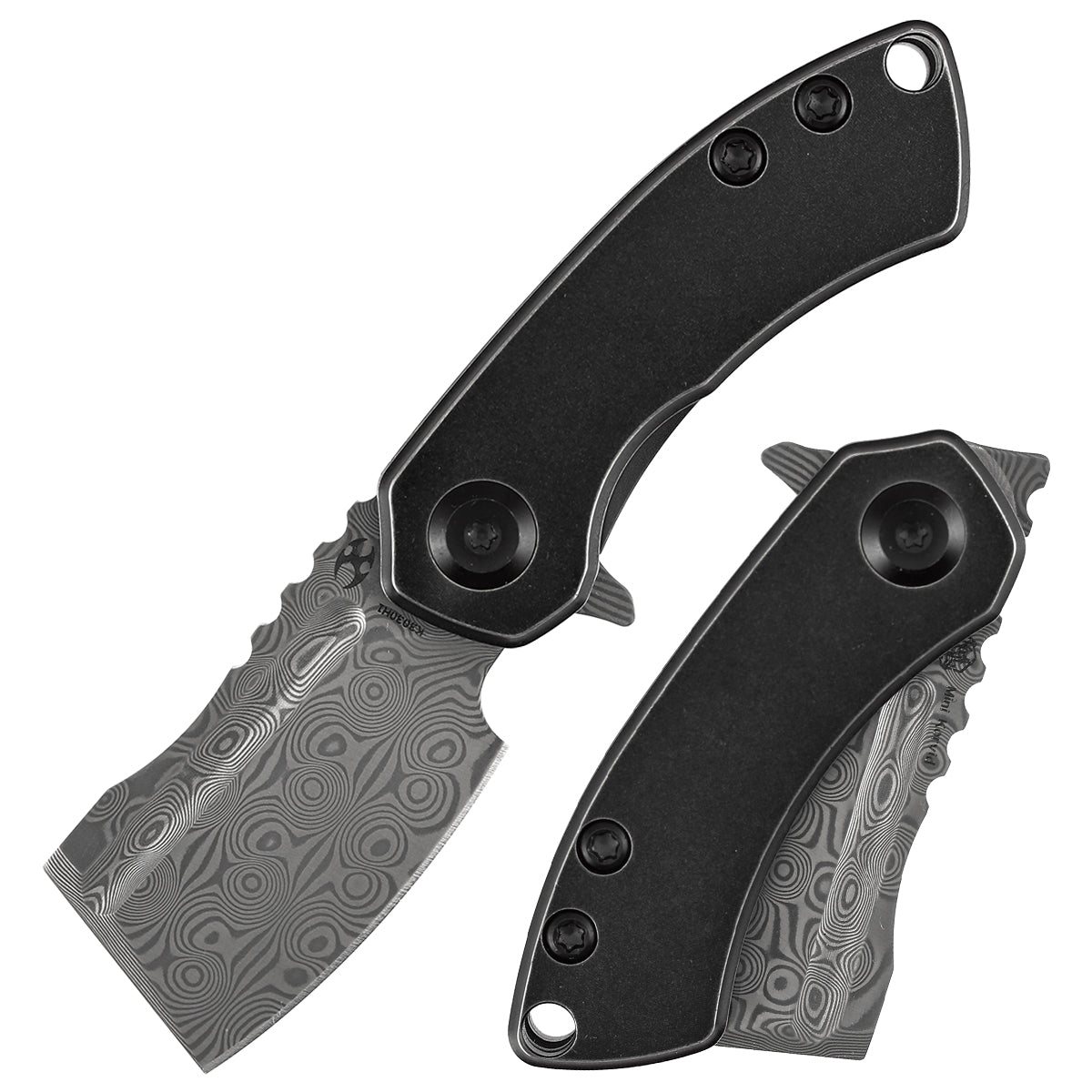 Kansept Mini Korvid K3030H1 front view – 1.45" Damascus cleaver folding knife