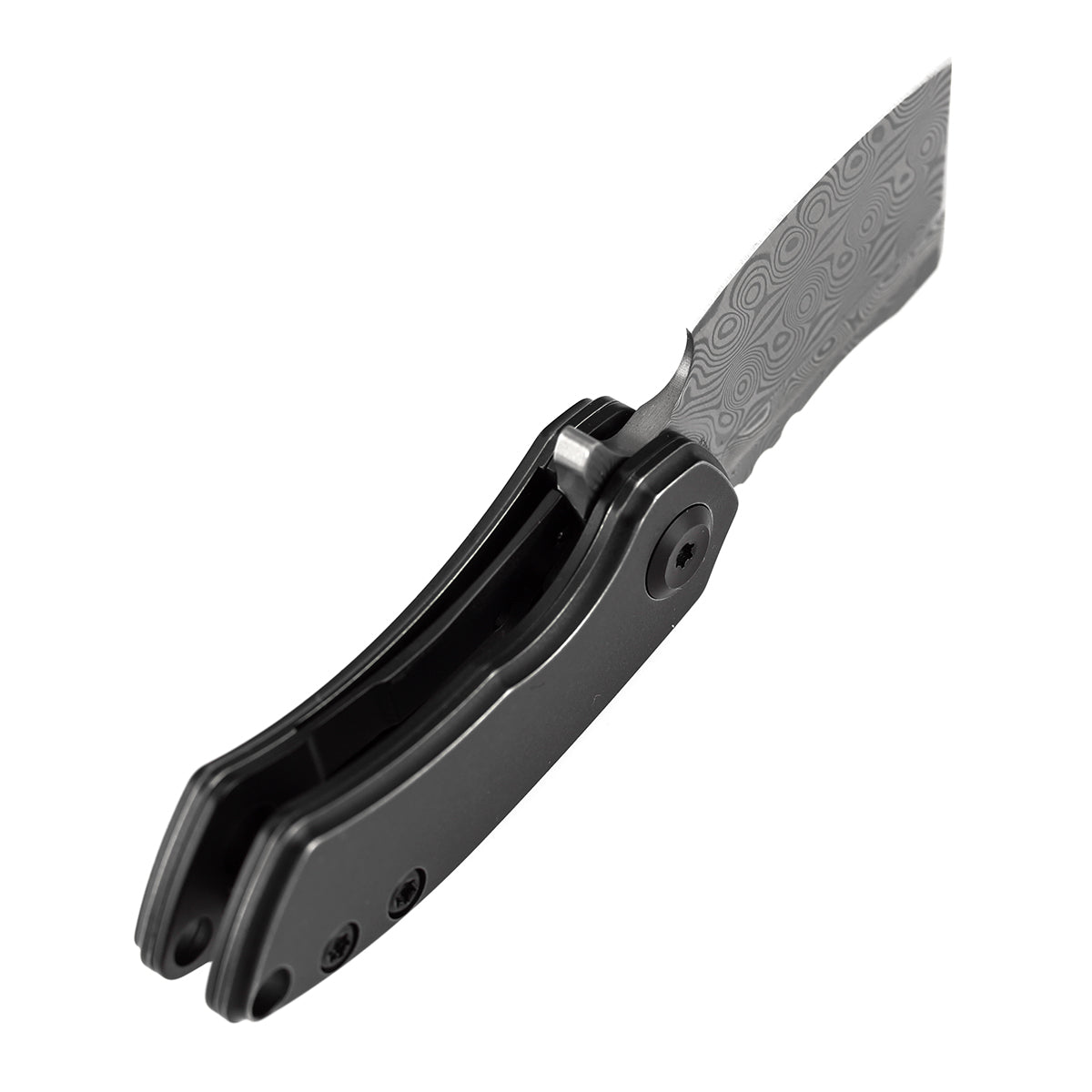 Kansept Mini Korvid K3030H1 open position showing Damascus cleaver blade