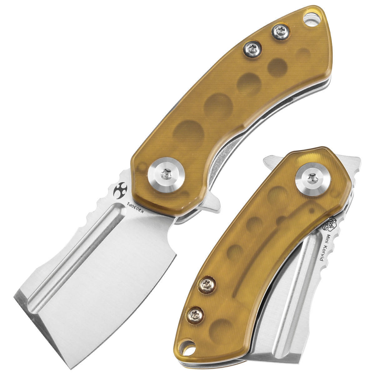 Kansept Mini Korvid K3030P1 front view – 1.45" satin CPM S35VN cleaver folding knife