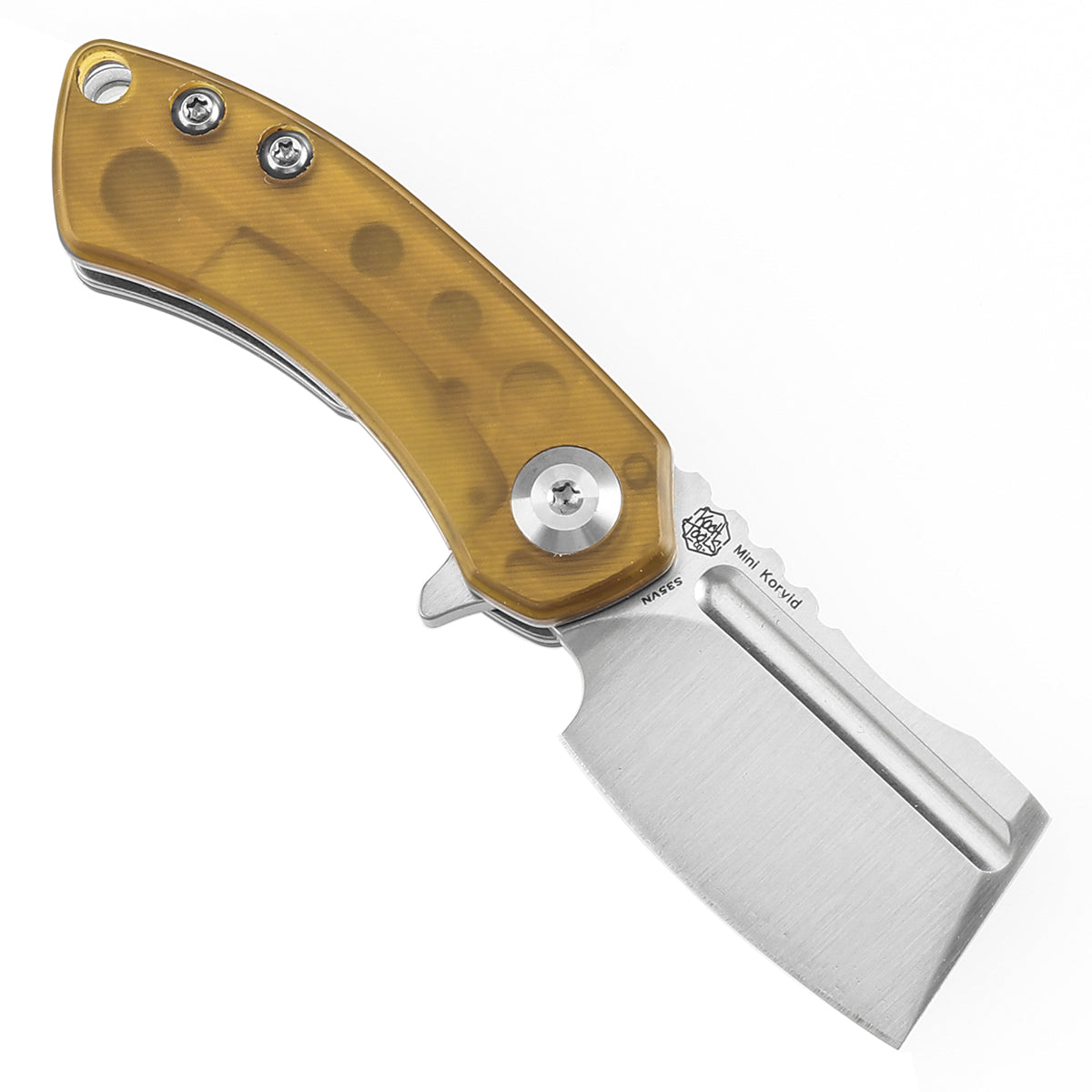 Kansept Mini Korvid K3030P1 open position showing CPM S35VN cleaver blade