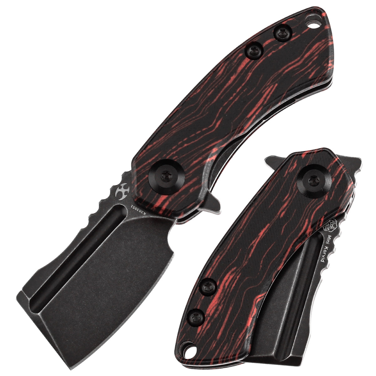 Kansept Mini Korvid K3030S1 front view – 1.45" blackwash CPM S35VN cleaver folding knife