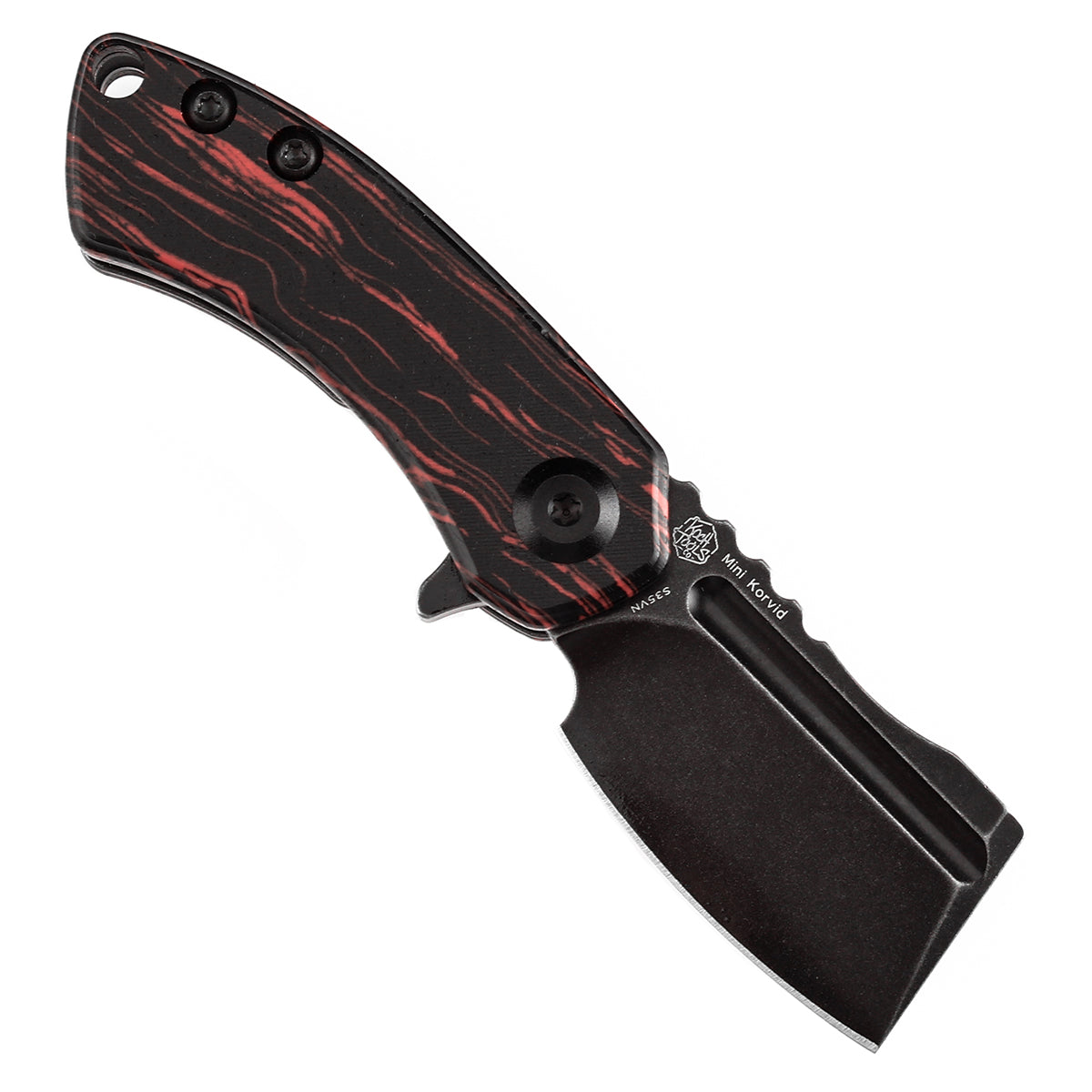 Kansept Mini Korvid K3030S1 open position showing CPM S35VN cleaver blade