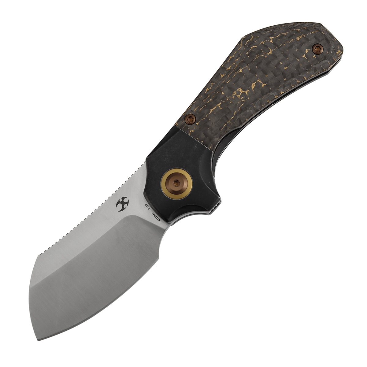 Kansept Pluto K3129A1 bolster lock detail with satin S90V blade open