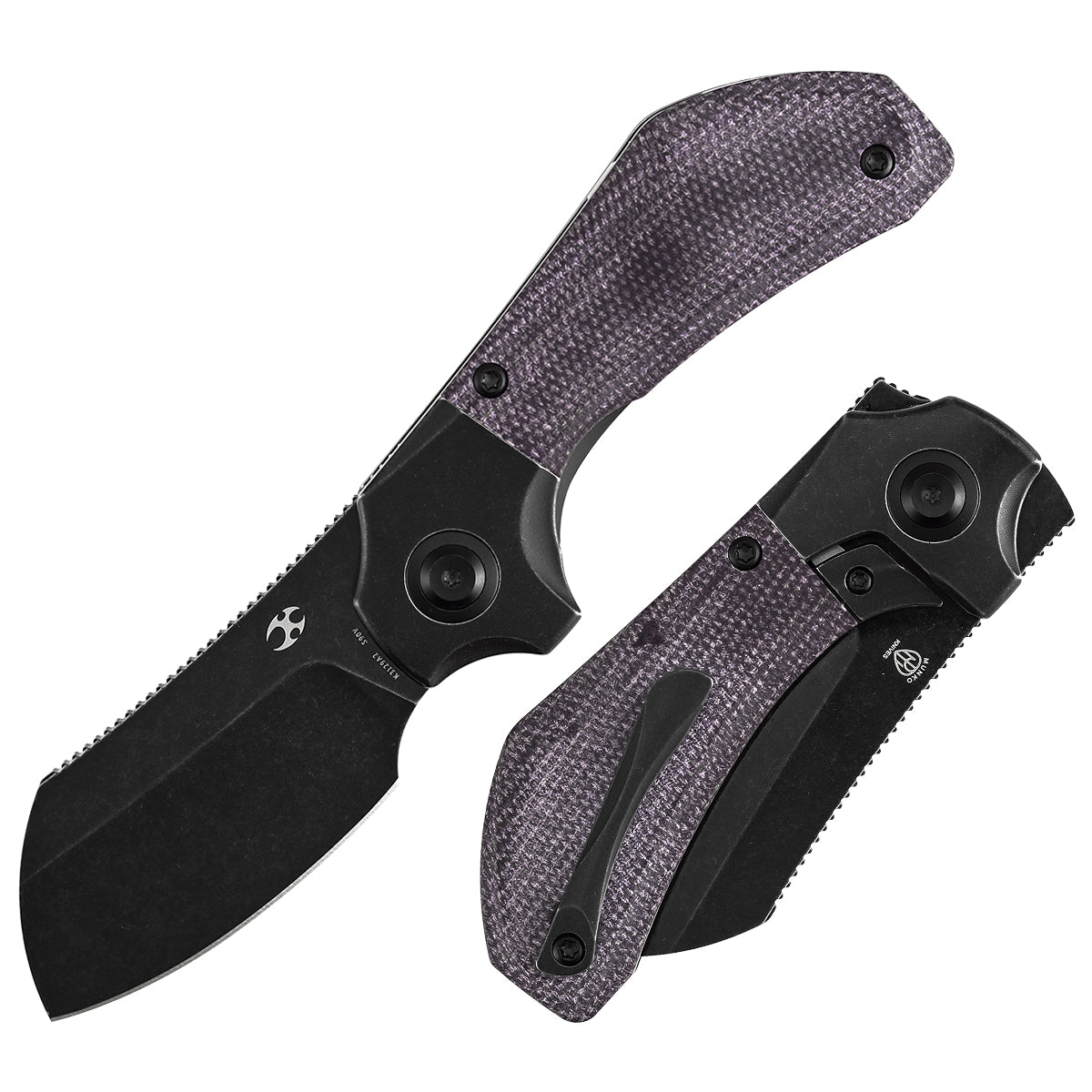 Kansept Pluto K3129A2 front view – 2.5" blackwash S90V drop point folding knife
