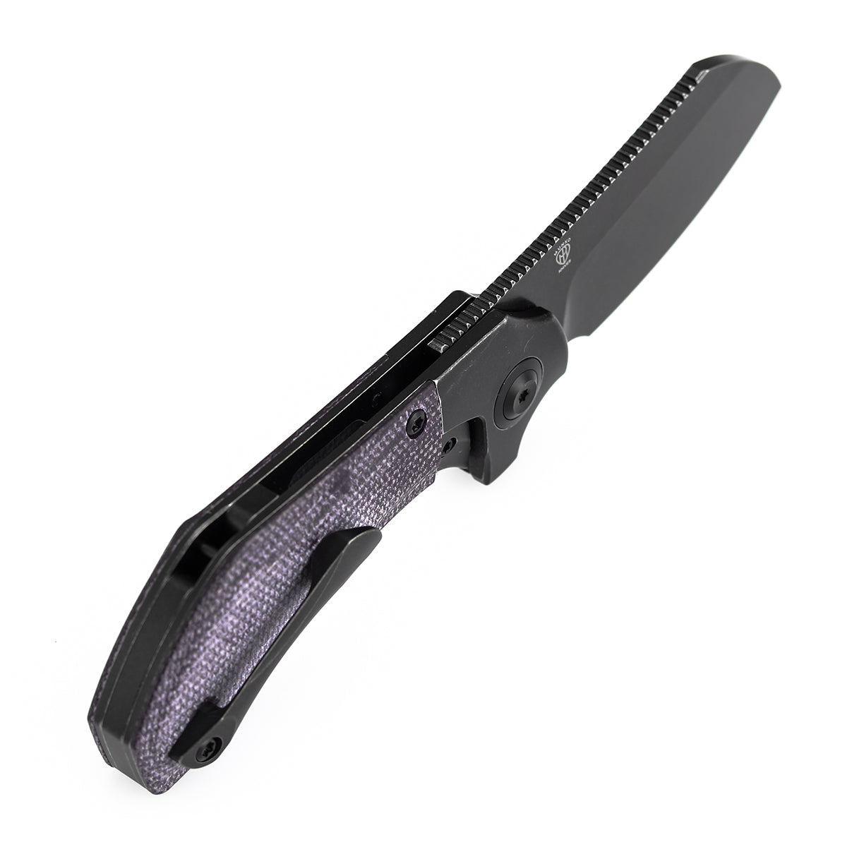 Kansept Pluto K3129A2 purple micarta handle with finger choil and jimping