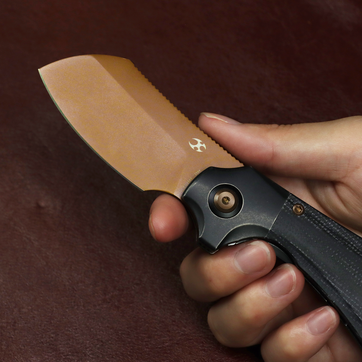Kansept Pluto K3129A4 blade detail – rose gold S90V drop point