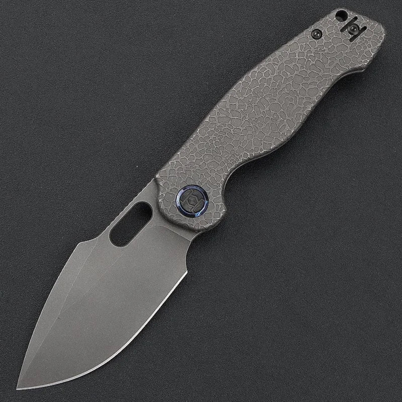 Kunwu Gringo K712T-1S front view, 3.66″ stonewashed S390 titanium folding knife