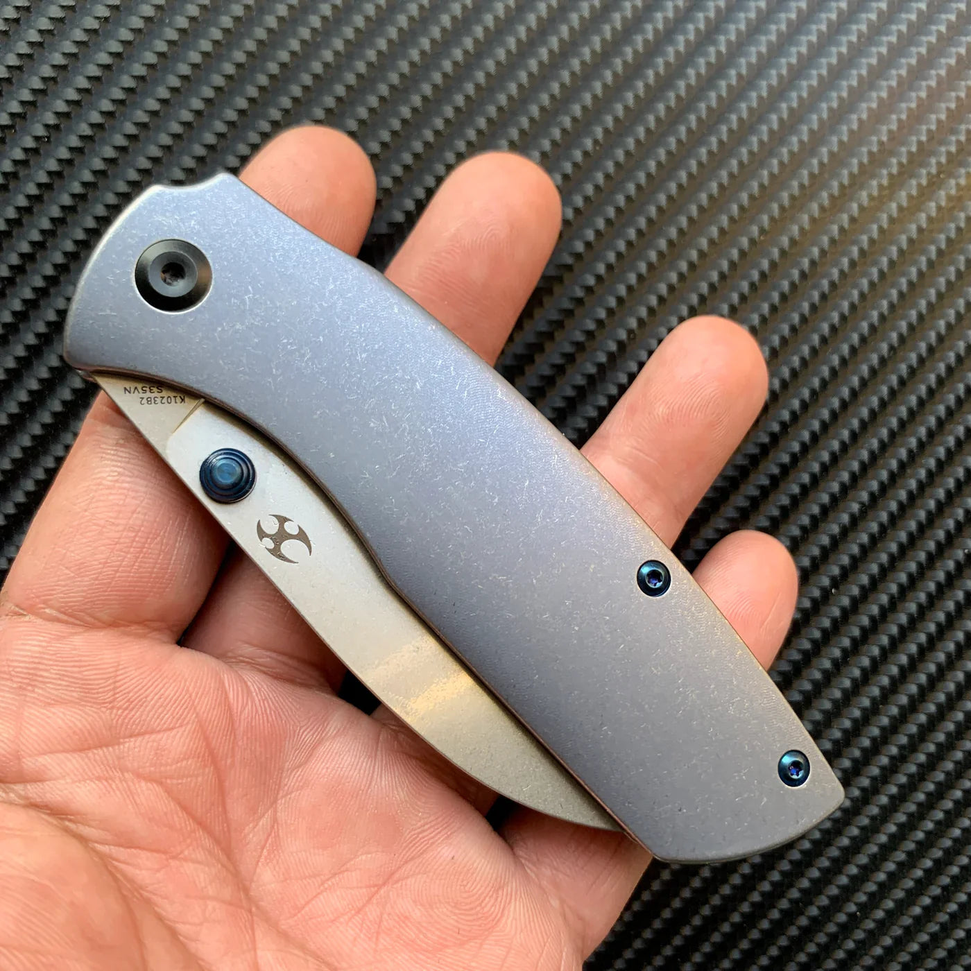 Kansept Convict K1023B2 3.3" CPM-S35VN Sheepfoot Blade Blue Titanium Handle Sheepdog Design