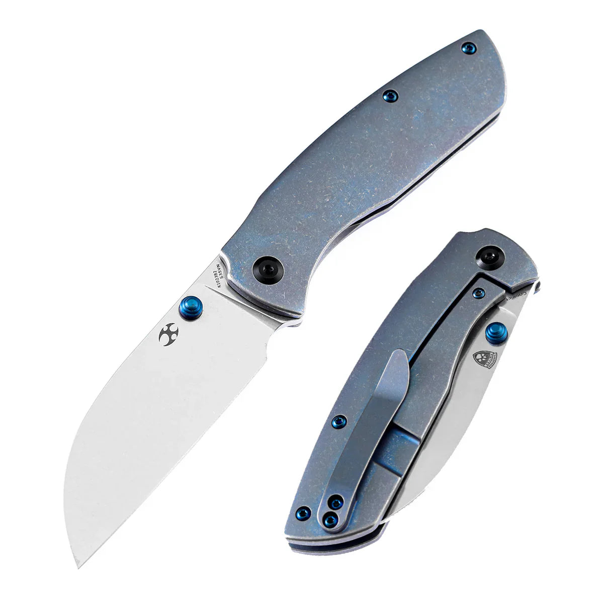 Kansept Convict K1023B2 3.3" CPM-S35VN Sheepfoot Blade Blue Titanium Handle Sheepdog Design
