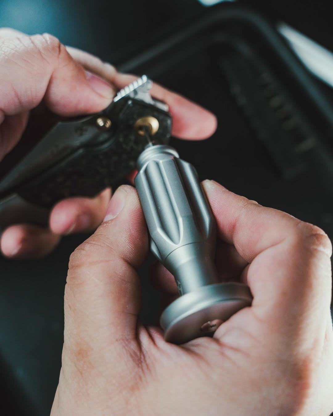 Kansept Drive-R-Saurus G018P1 titanium EDC bit driver in use for field repairs
