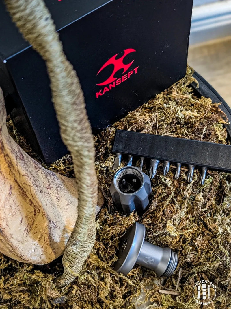 Kansept branded outdoor camping and hunting gear with tools and accessories