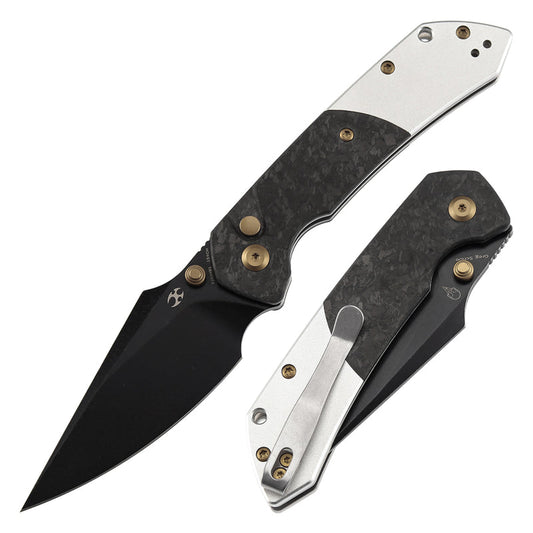 Kansept Fenrir T1034B1 – 3.45" 154CM Harpoon Button Lock Knife with Shred Carbon Fiber & Stonewashed Aluminum