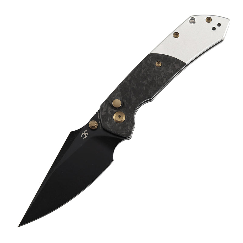 Kansept Fenrir T1034B1 – 3.45" 154CM Harpoon Button Lock Knife with Shred Carbon Fiber & Stonewashed Aluminum