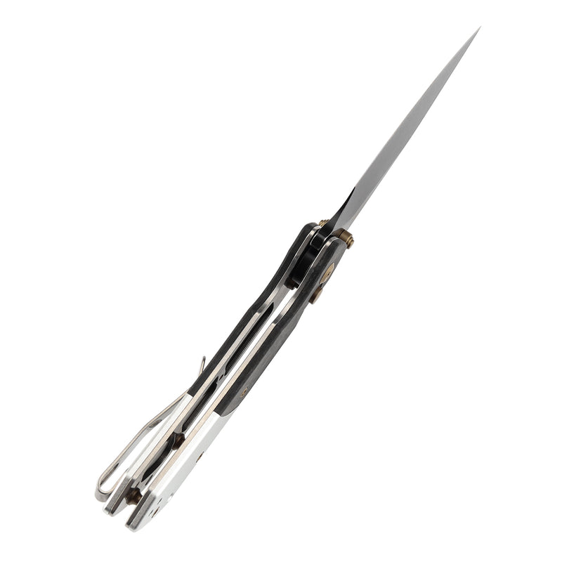 Kansept Fenrir T1034B1 – 3.45" 154CM Harpoon Button Lock Knife with Shred Carbon Fiber & Stonewashed Aluminum
