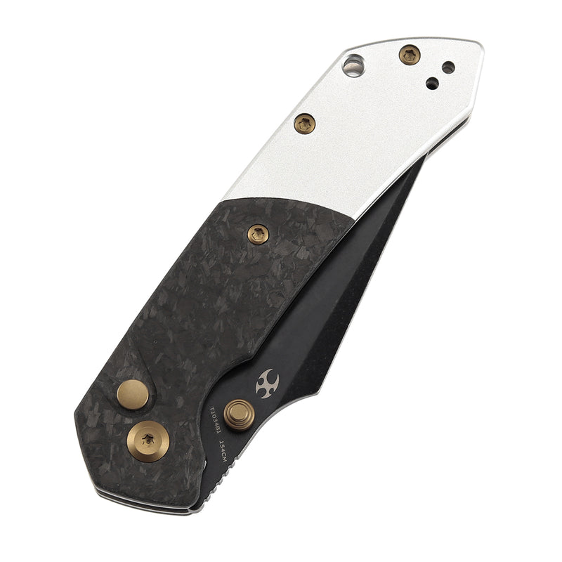 Kansept Fenrir T1034B1 – 3.45" 154CM Harpoon Button Lock Knife with Shred Carbon Fiber & Stonewashed Aluminum