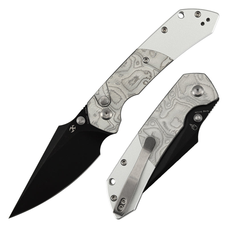 Kansept Fenrir T1034B3 – 3.45" 154CM Harpoon Button Lock Knife with G-10 & Aluminum Foil Handle