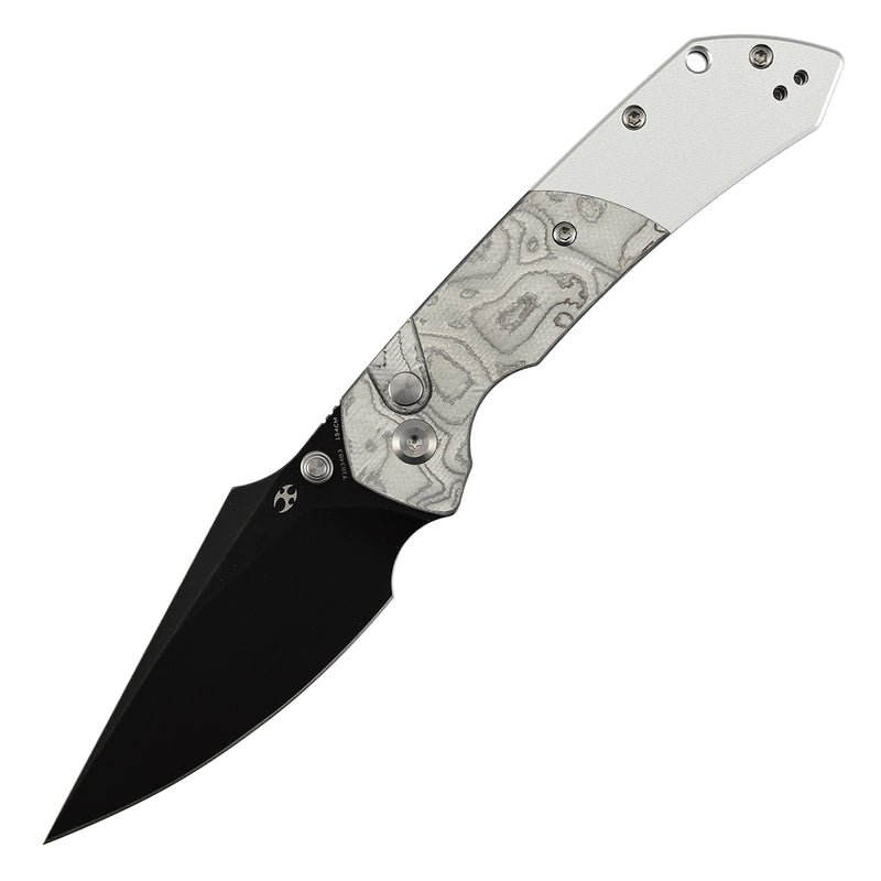 Kansept Fenrir T1034B3 – 3.45" 154CM Harpoon Button Lock Knife with G-10 & Aluminum Foil Handle
