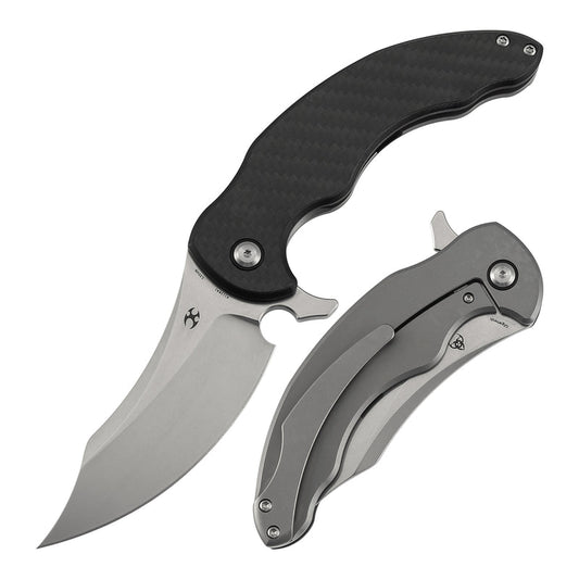 KANSEPT Gilgamesh K1128A1 â€“ 3.75" CPM S35VN Trailing Point Frame Lock Knife Twill Carbon Fiber & G10 Titanium