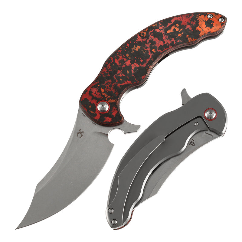 KANSEPT Gilgamesh K1128A2 â€“ 3.75" CPM S35VN Trailing Point Frame Lock Knife MarsValley FatCarbon & Titanium