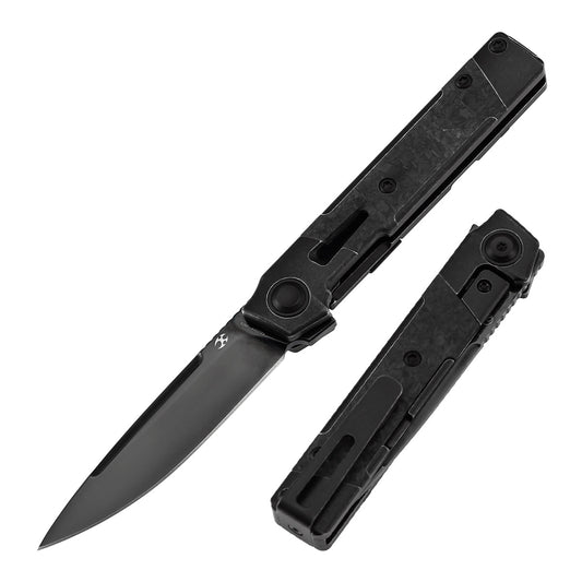 Kansept Kitpu K2123A4 â€“ 2.9" CPM 20CV Mirror DLC Flipper Knife with Blackwash Titanium & Shred Carbon Fiber