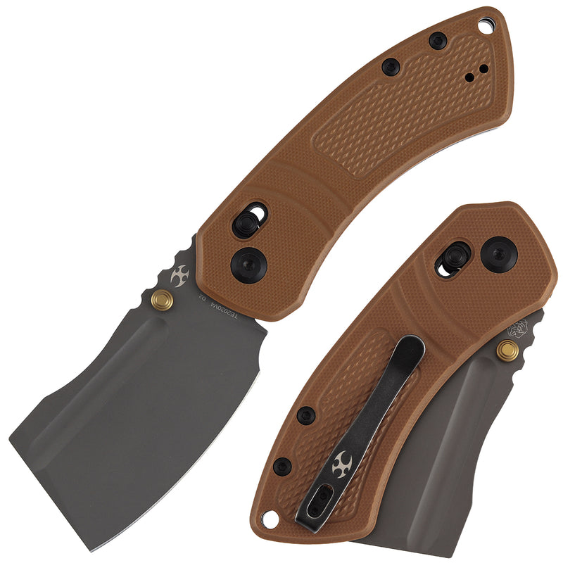 Kansept Korvid V TE2030V4 â€“ 2.91" D2 Cleaver Crossbar Lock Knife Brown Diamond Pattern G10