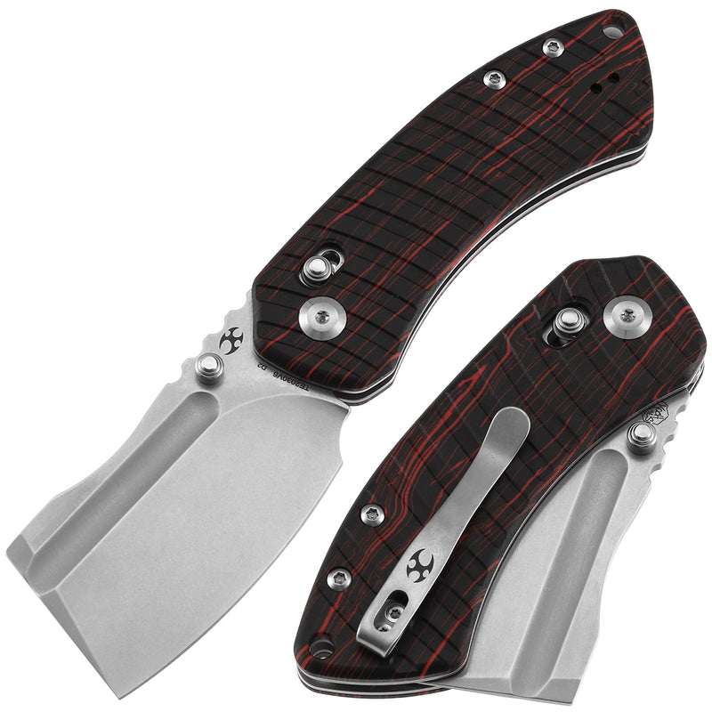 Kansept Korvid V TE2030V6 â€“ 2.91" D2 Cleaver Crossbar Lock Knife Red & Black G-Mascus