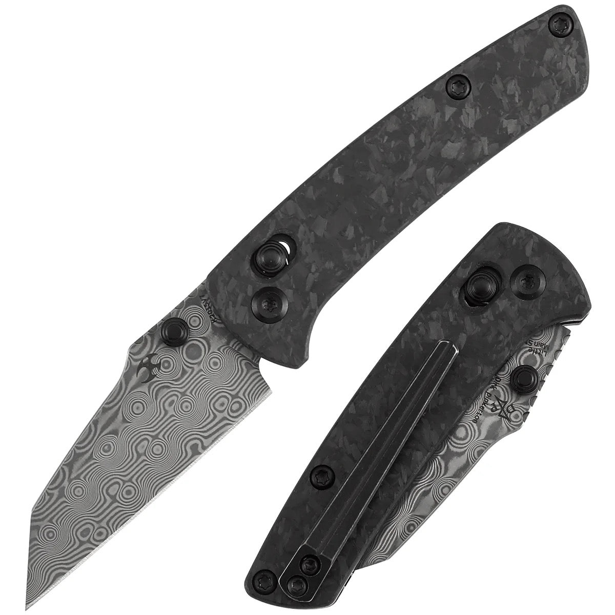 Kansept Little Main Street K2015V7 – 2.26" Damascus Crossbar Lock Knife Shred Carbon Fiber Handle Dirk Pinkerton Design