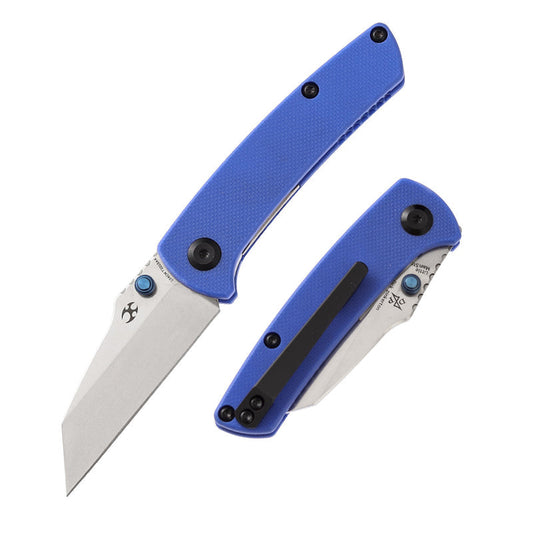 Blue G10 handle folding knife with liner lock and 154CM blade