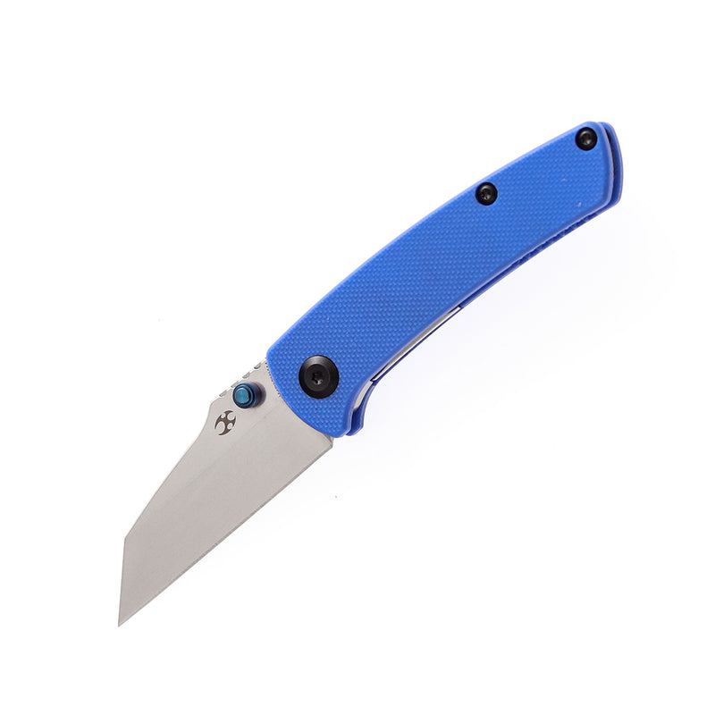 Blue G10 handle pocket knife with liner lock and stainless steel blade