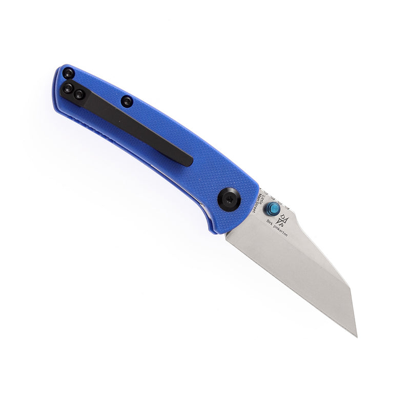 Blue G10 handle folding knife with liner lock and 154CM blade