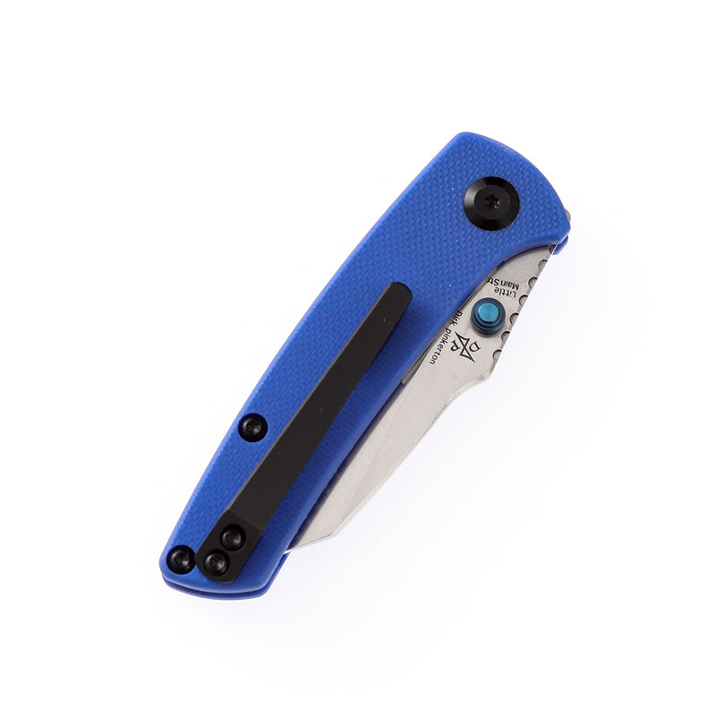 Blue G10 handle folding knife with liner lock and 154CM blade