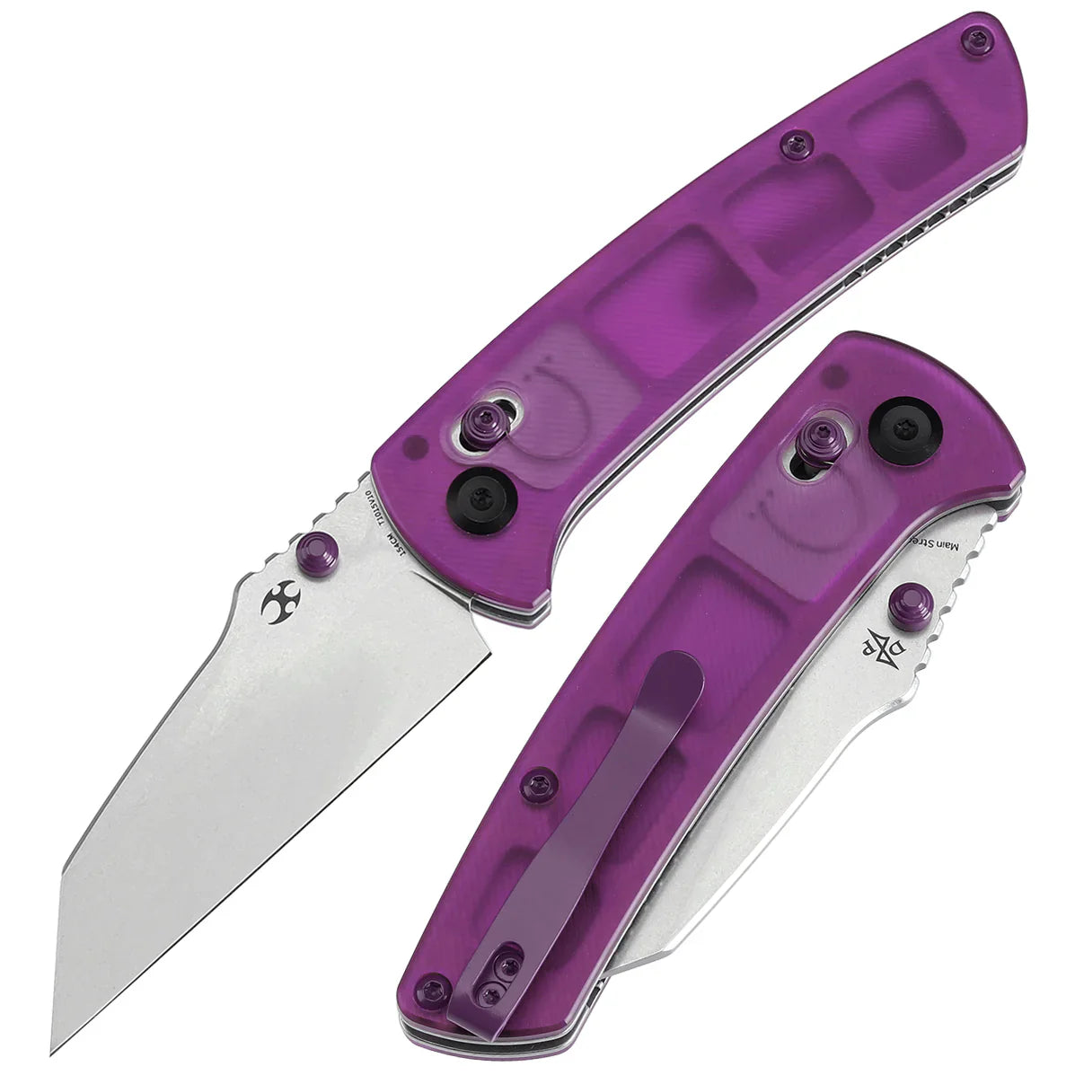 Kansept Main Street T1015V10 – 3.36" 154CM Wharncliffe Crossbar Lock Knife with Purple Acrylic Handle