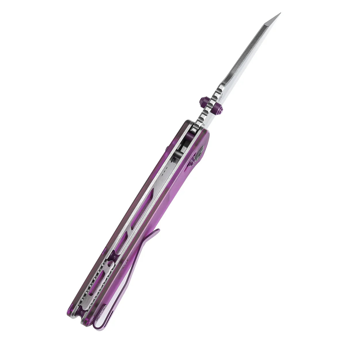 Kansept Main Street T1015V10 – 3.36" 154CM Wharncliffe Crossbar Lock Knife with Purple Acrylic Handle