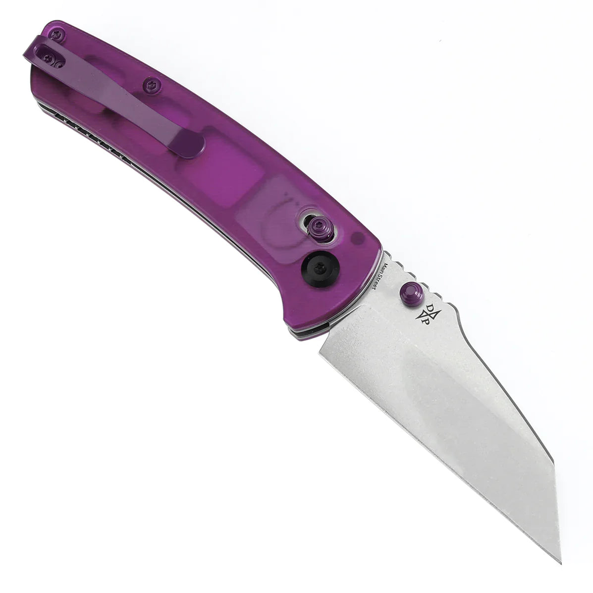 Kansept Main Street T1015V10 – 3.36" 154CM Wharncliffe Crossbar Lock Knife with Purple Acrylic Handle