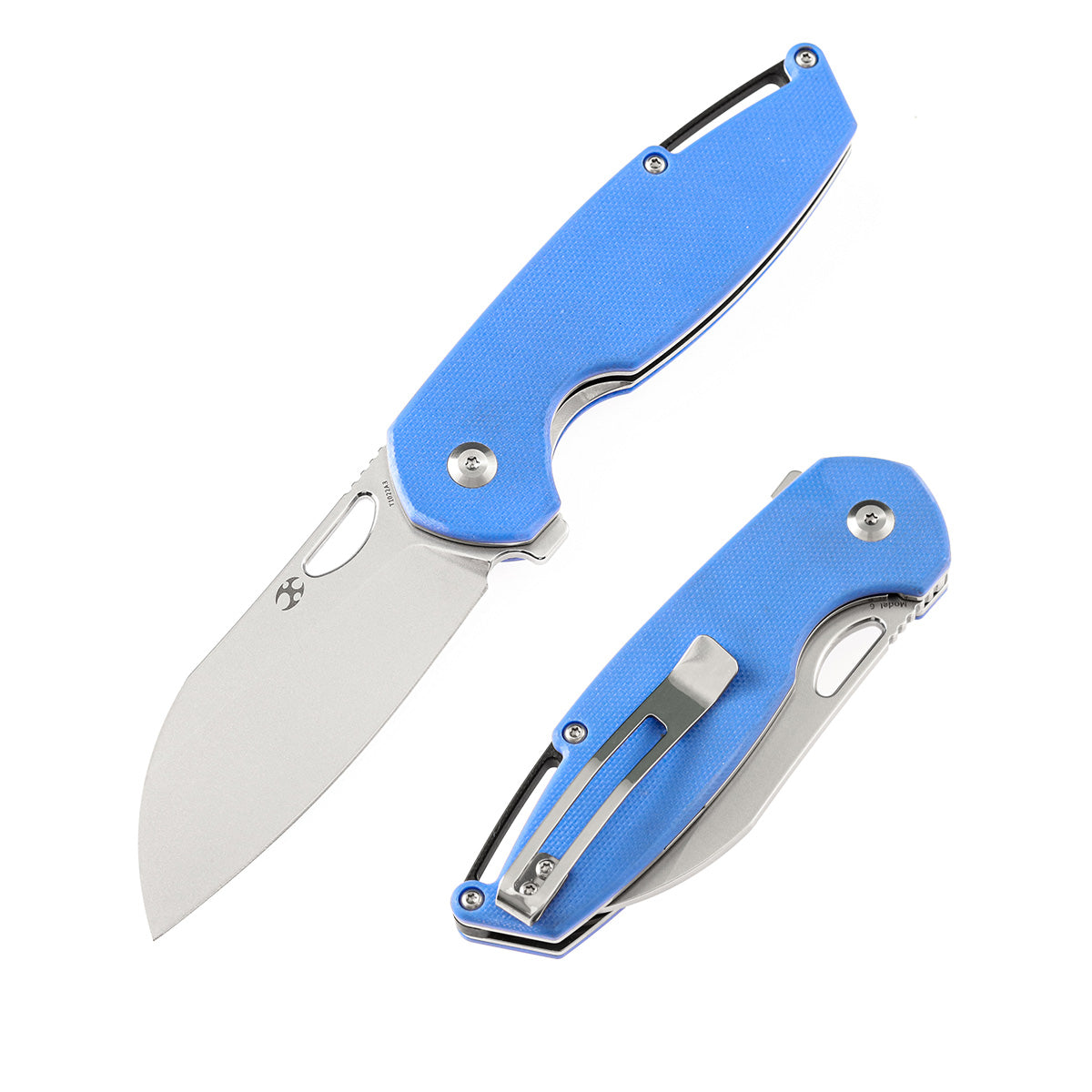 Blue G10 handle with stainless steel pocket clip for outdoor camping knife